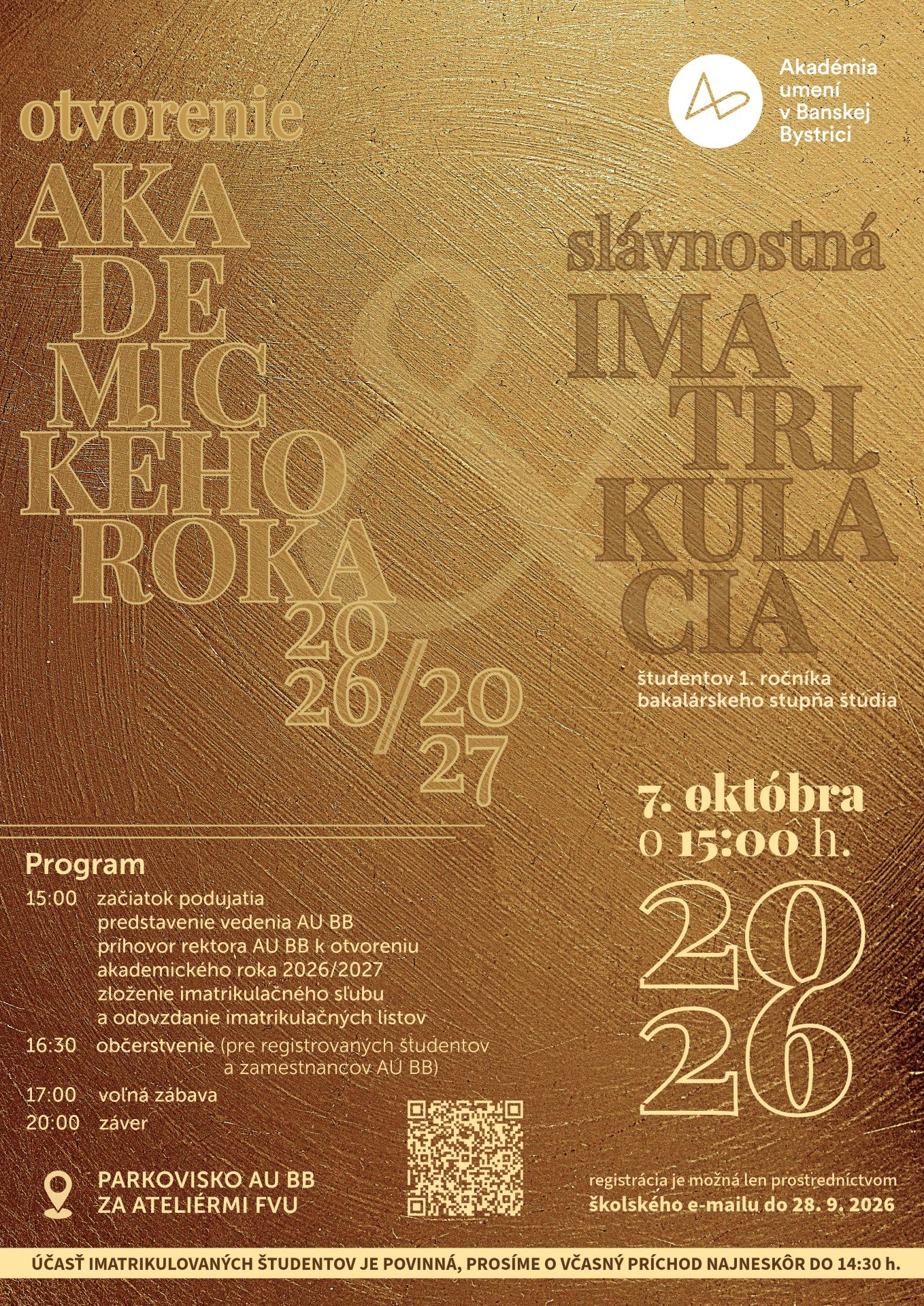 Otvorenie akademického roka 2026/2027 a imatrikulácia študentov